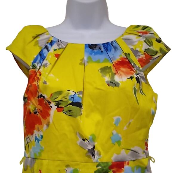Spense Sheath Dress Womens Size 4 Yellow Floral Cap Sleeves Round Neck - Picture 5 of 7